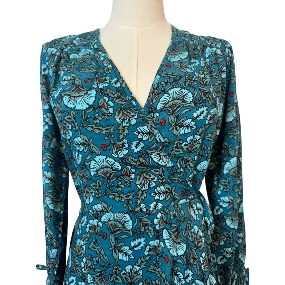 NWT Band of the Free XS Bohemian Long Sleeve Maxi Dress Teal Floral Print - Picture 4 of 13